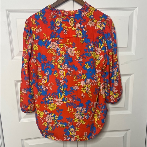 Nanette Lepore Red Floral Blouse with Blue and Yellow Accents - Picture 4 of 4
